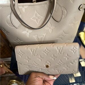 Louis Vuitton Taupe Embossed Leather Tote and Wallet